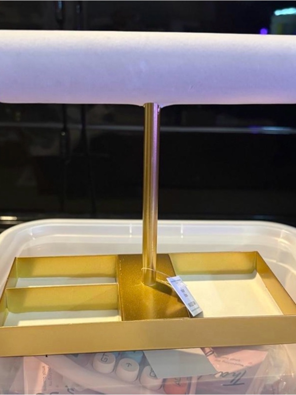 Gold Jewelry Tray Stand with White Velvet Bar - Unbranded
